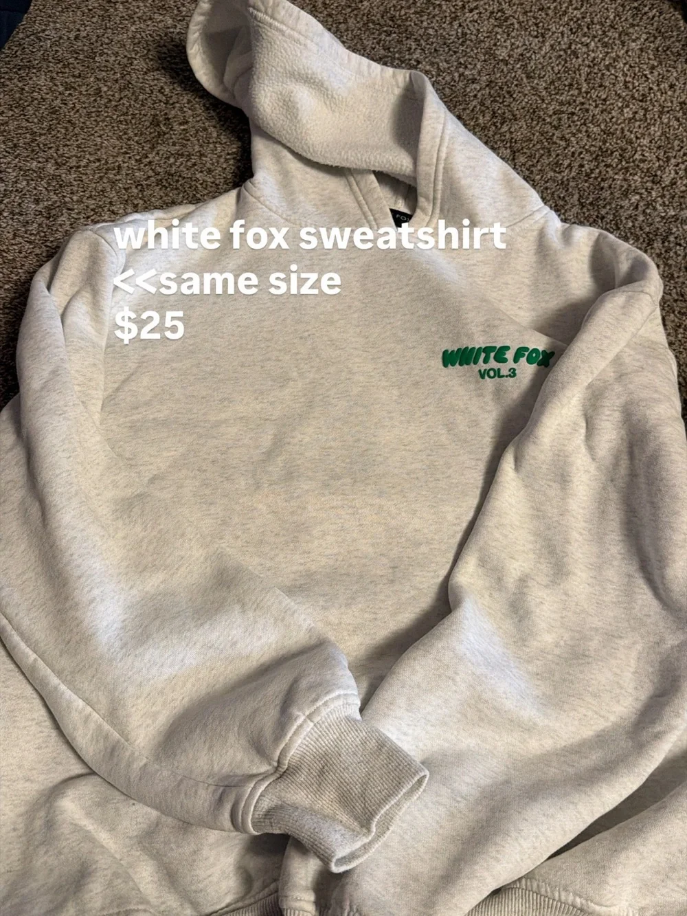 White Fox Boutique Light Gray Crewneck Sweatshirt with Green Logo